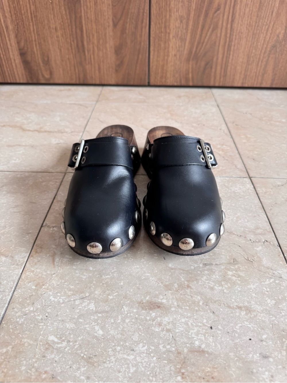 GANNI Studded Black Leather Clogs